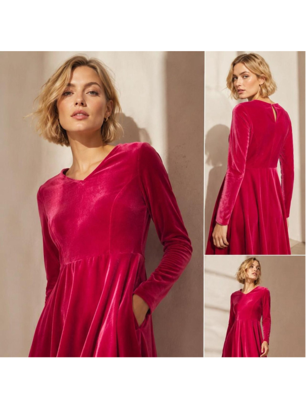 vintage bright magenta velvet handmade dress size small
